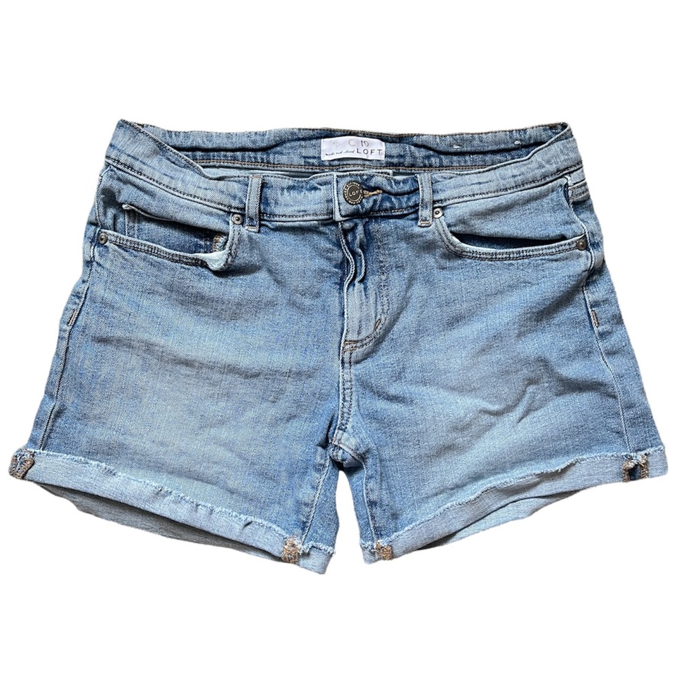 LOFT Light Wash Raw Frayed Hem Denim Shorts Sz 26